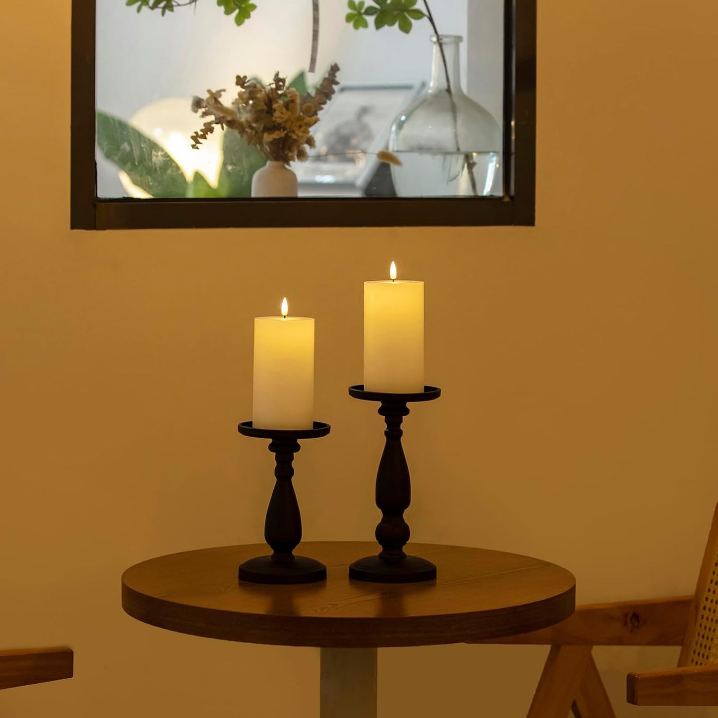 volnyus White Flameless Candles Set of 2 (3x6 inch) Flickering LED Wax Candles Battery Operated with Remote Control