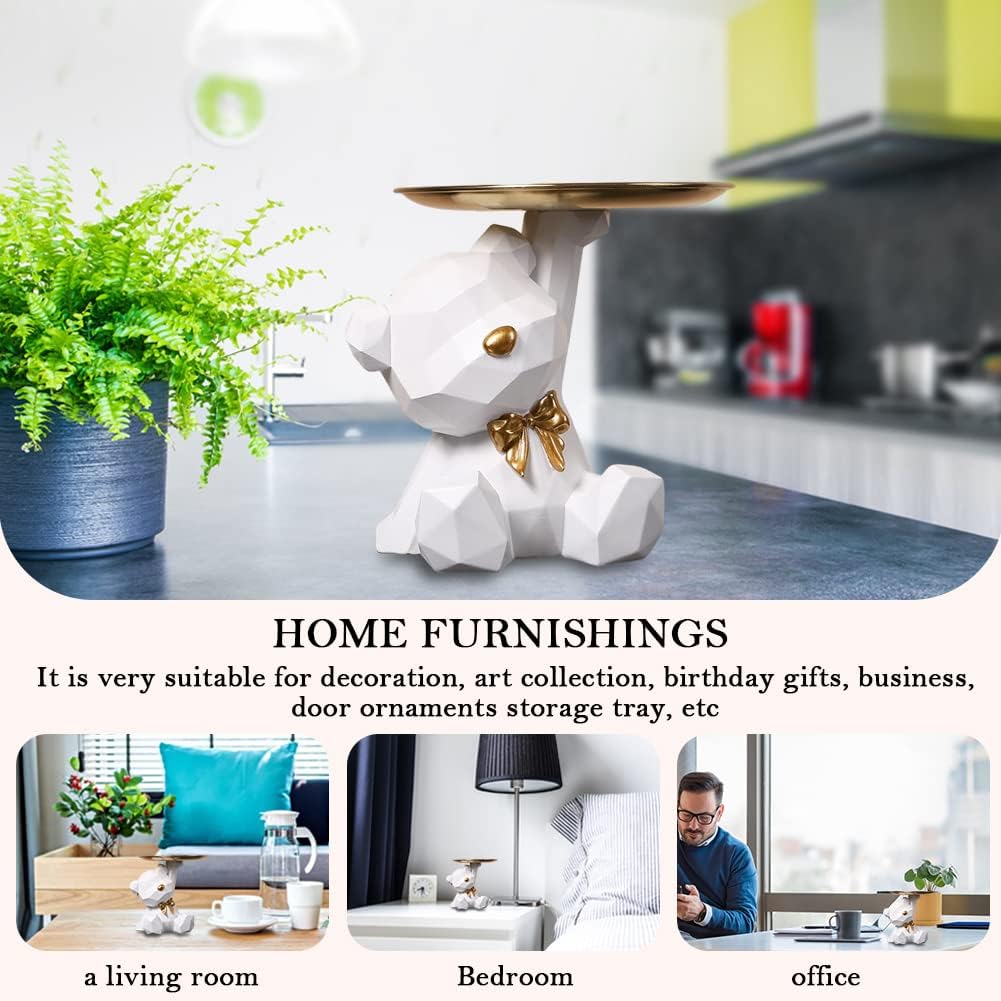 Geometric Bear Storage Tray Resin Lovely Nordic Bear Sculptures Keys Holder Lipsticks / White