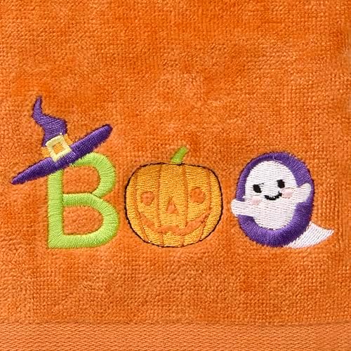 SKL Home Halloween Boo Hand Towel Set-2pc, 100% Cotton, Embroidered, Orange