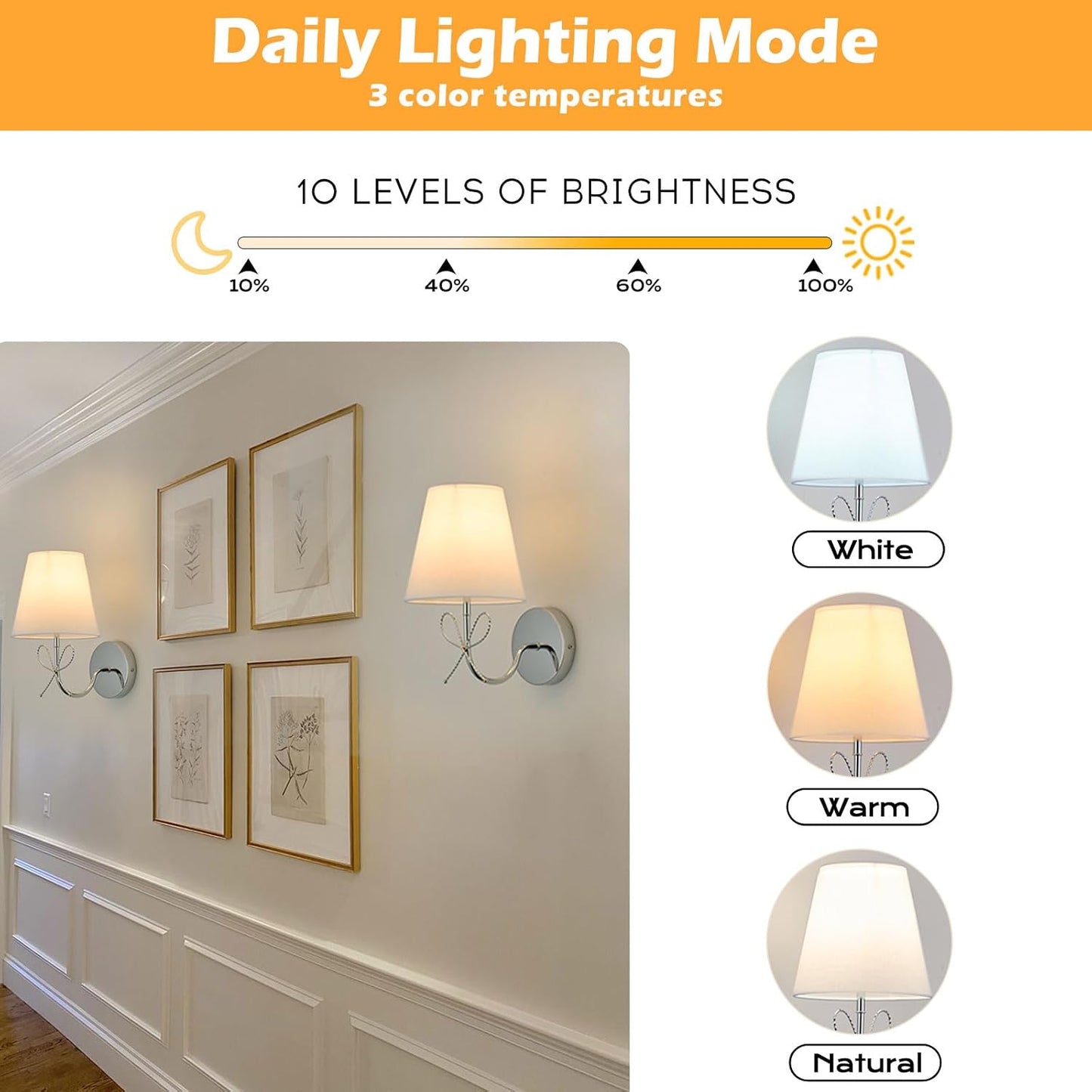 PASSICA DECOR 2 Pack Rechargeable Battery Operated Wall Sconces Set of Two, Wireless Cordless Wall Lights with Remote