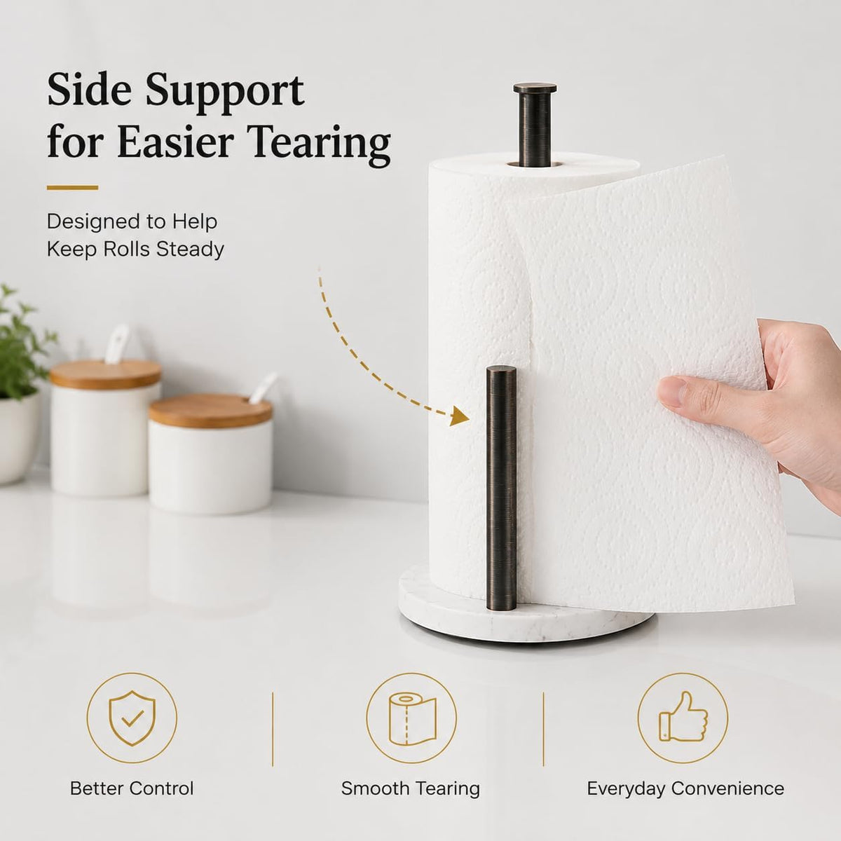 Oil Rubbed Bronze Paper Towel Holder for Kitchen Countertop, 304 Stainless Steel Roll Dispenser with White Engineered