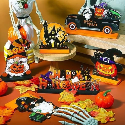 Soaoo 6 Pieces Halloween Wooden Table Centerpieces Decoration