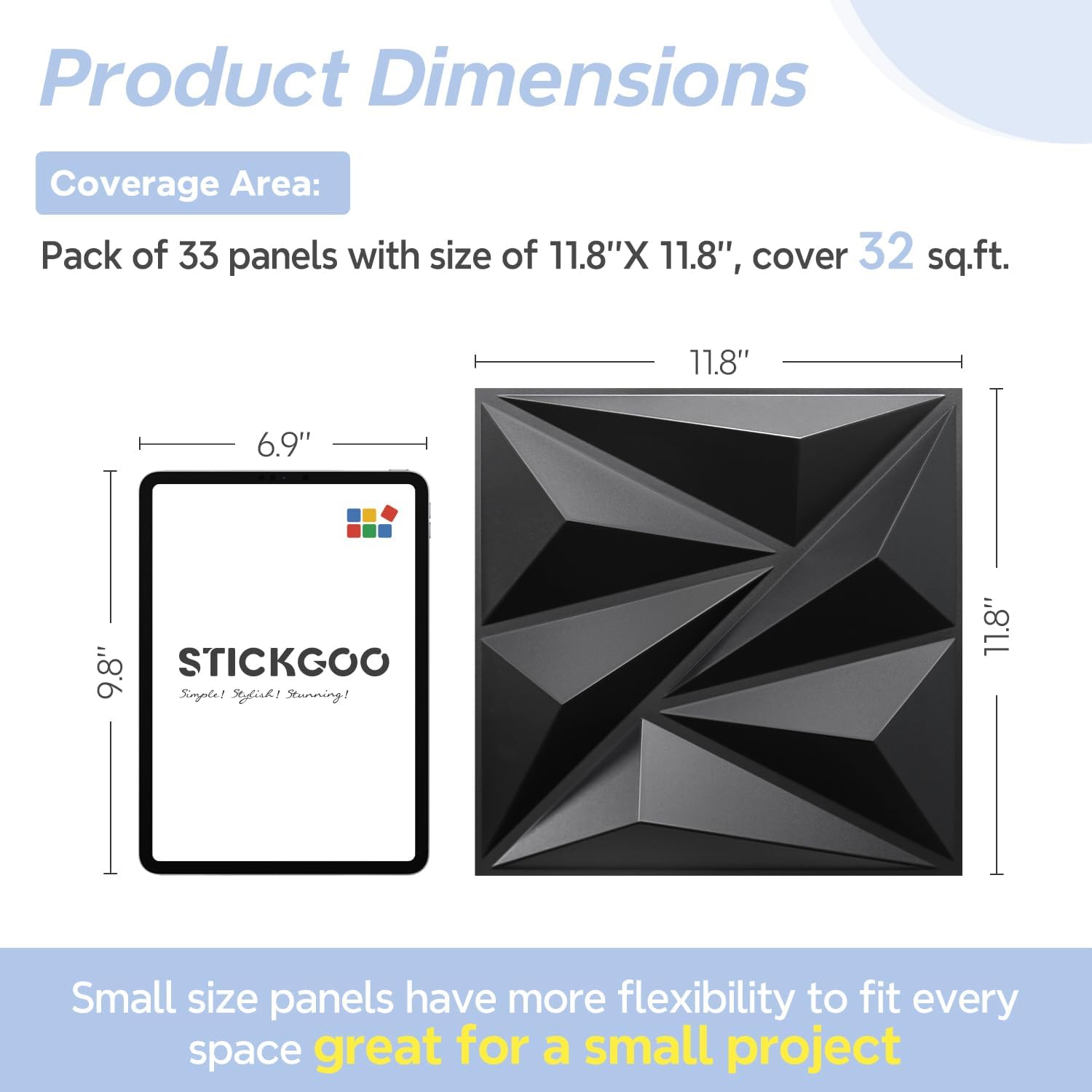 STICKGOO Black Diamond 3D Wall Panels, 12''x12'', 33 Pack | PVC Accent Wall Panels for Interior Wall Decor, Living