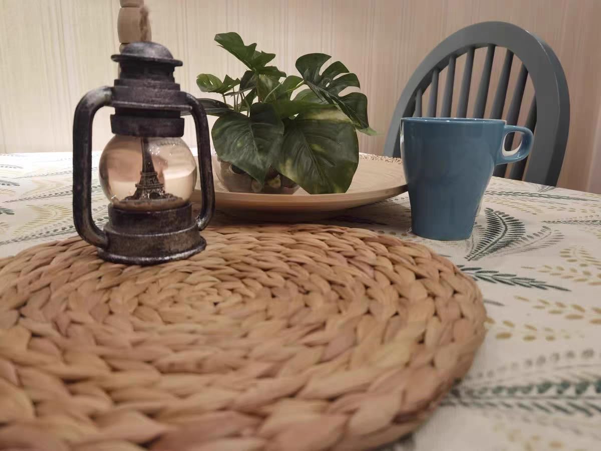 Oval Woven Placemats Set of 6, Natural Water Hyacinth Charger Plates Non-Slip Weave Placemats Farmhouse Straw Braided