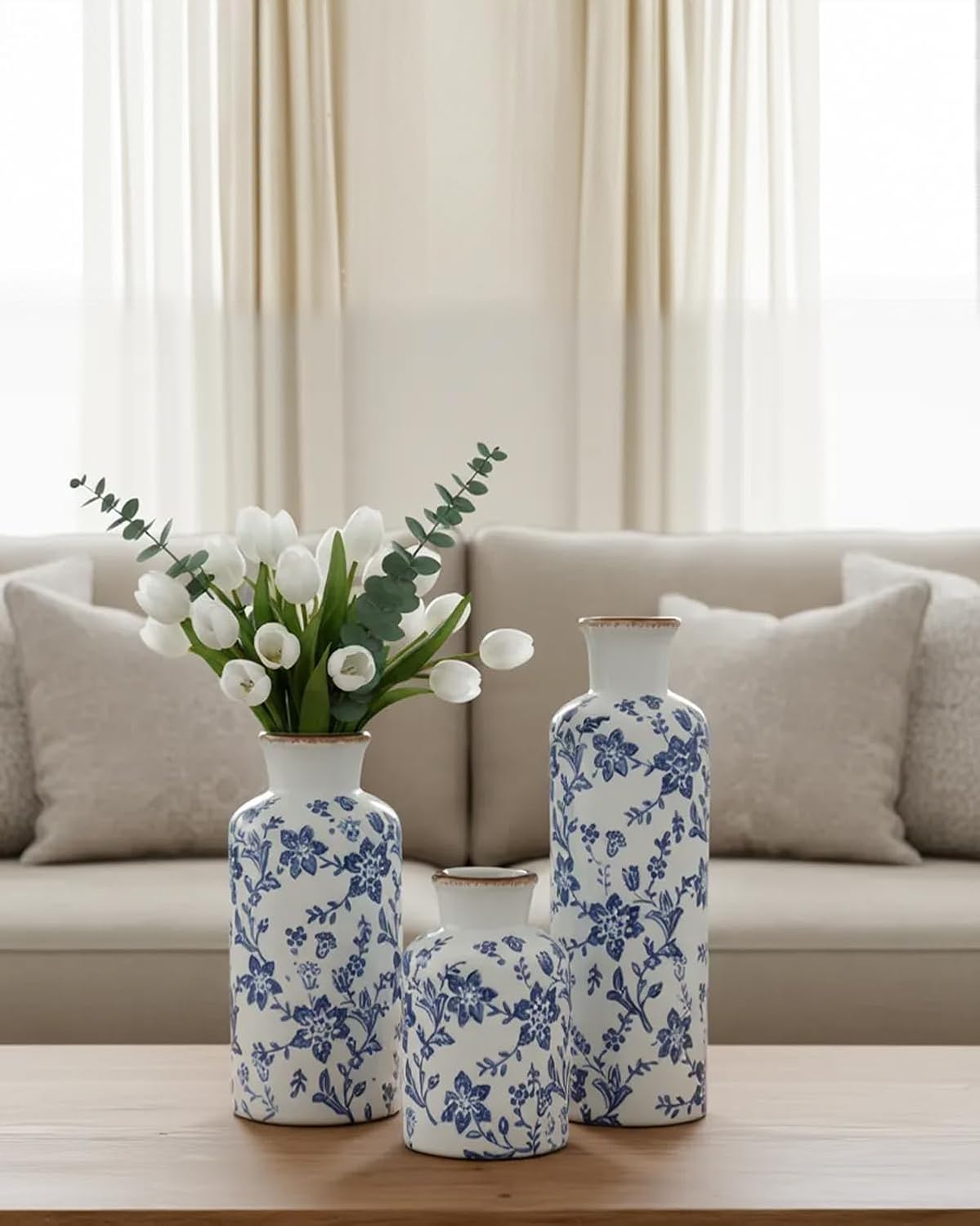 Ceramic Vase / Vintage Ceramic Flower Vases / Blue / Set of 3