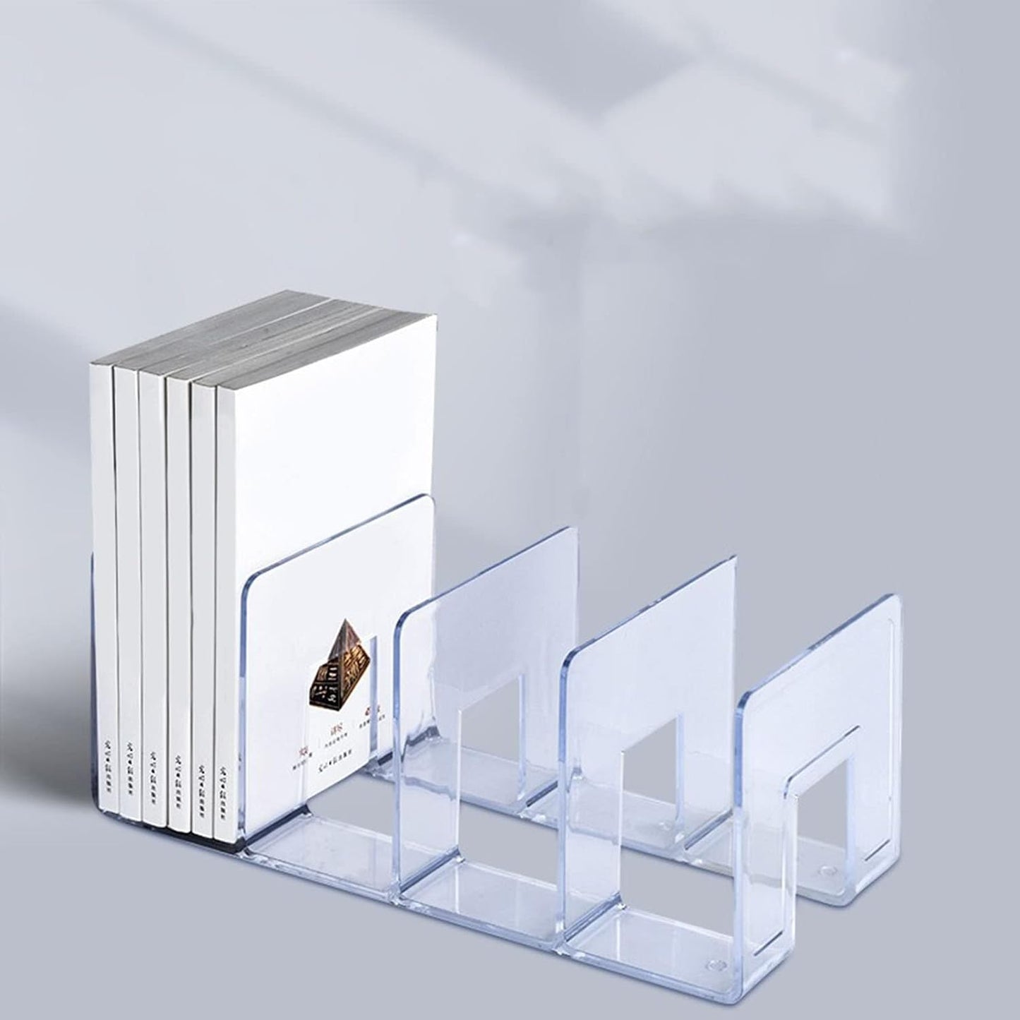 Bookends Transparent Color Simple 4 Compartments Acrylic Book Shelf Holder / Clear