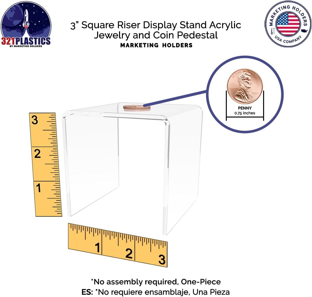 Acrylic Riser Display Stand 3" Reusable Square Platform POP Display / 3"W x 3"H / Clear / Set of 6