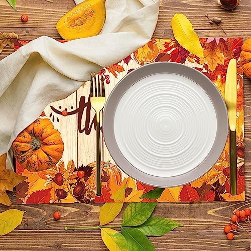 Whaline 50Pcs Fall Paper Place Mats Maple Leaves Pumpkin Thanksgiving Place Mats Autumn Seasonal Decorative Paper Table Mats for Kitchen Dining Table Party Decoration,14x9.8inch