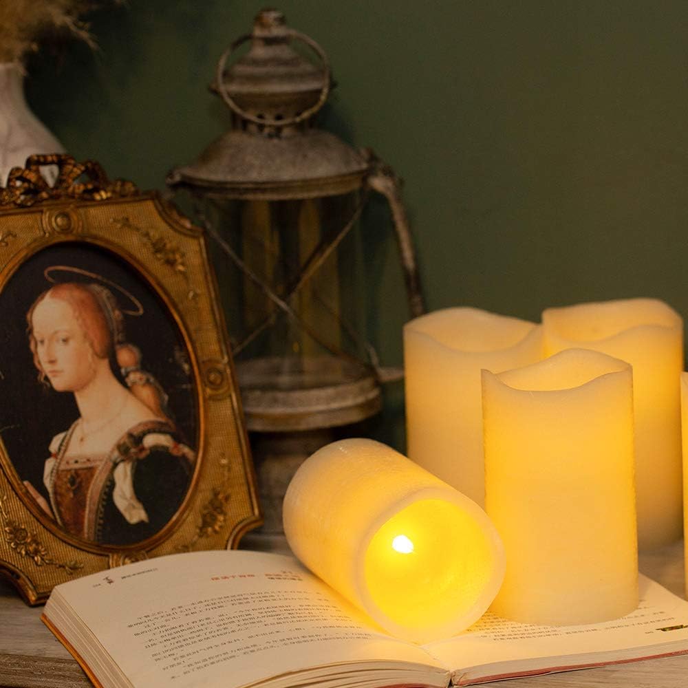 H-BLOSSOM Flickering Flameless Candles Battery Operated Real Wax Pillar Candles LED Candles with 10 Key Remote Control