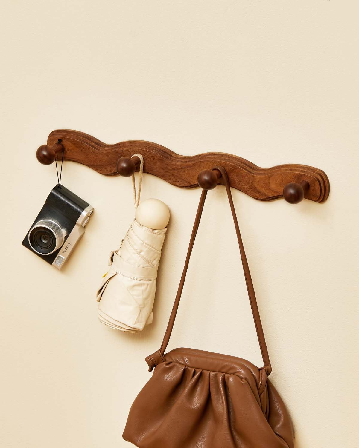 Wood Coat Rack Wall Mount / 4 Hooks / Set of 4