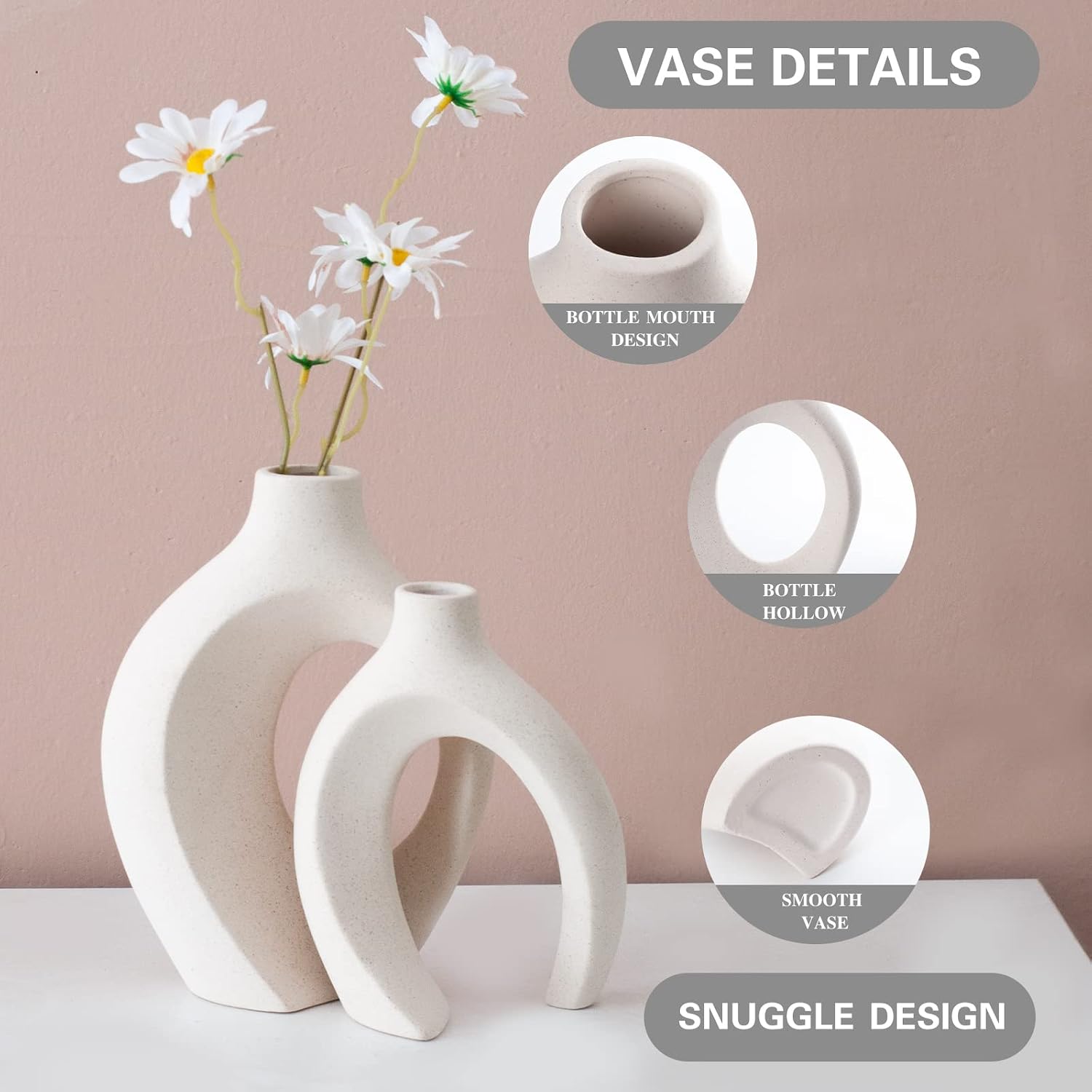 Ceramic Vases / Off White Boho Small Flower Vase / Large-matte White / Set of 2