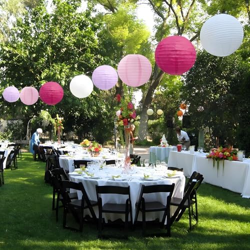 20Pcs Light Purple Rose Red Pink White Paper Lanterns for Parties, 4” 6” 8” 10” Chinese Asian Hanging Round Paper Lanterns for Birthday Wedding Halloween Christmas Home Decor Party Decor
