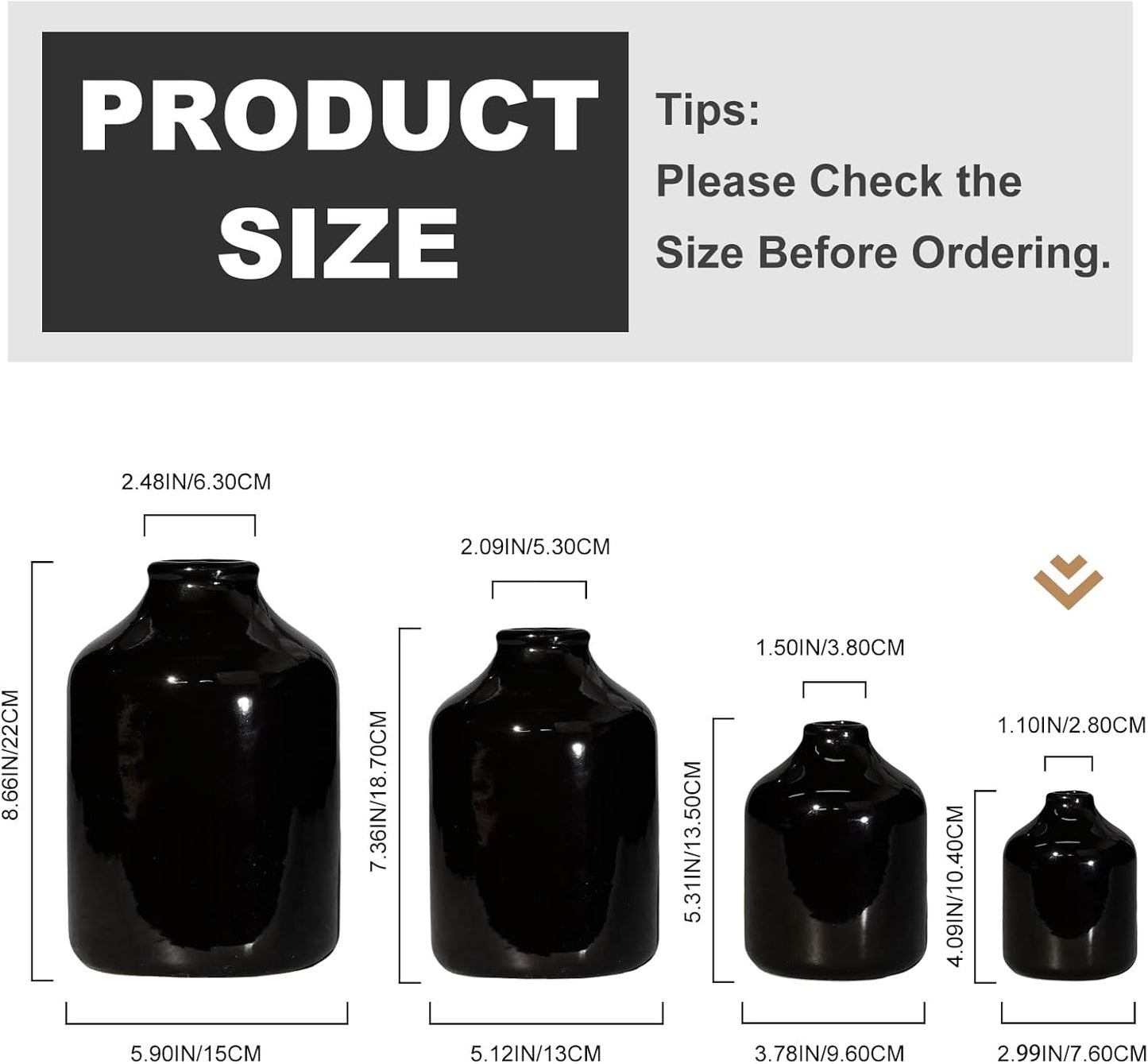 Bottle Modern Decorative Vases / Black / 4 Inch