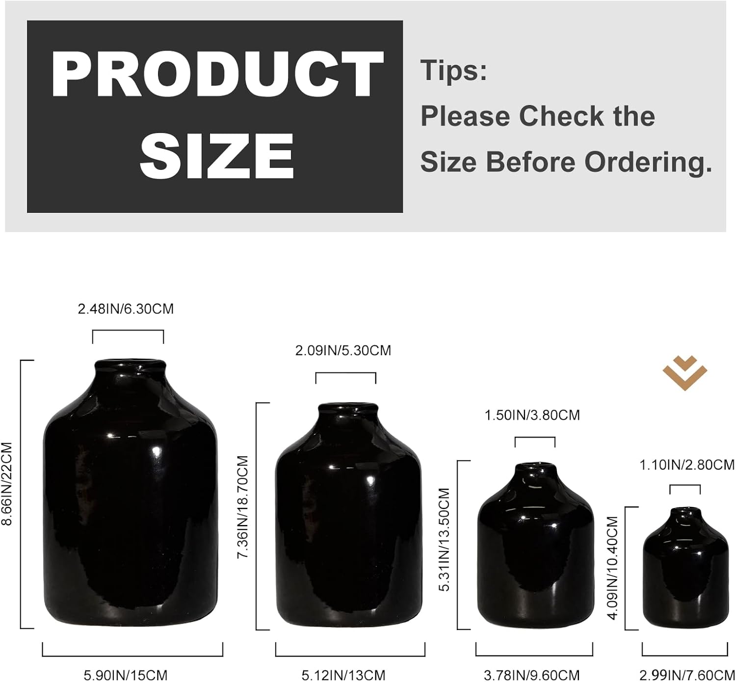 Bottle Modern Decorative Vases / Black / 4 Inch