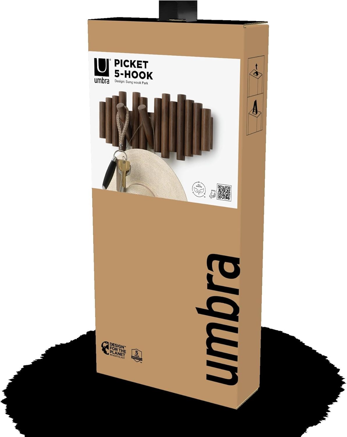 Space-Saving Storage Organizer / Walnut / 5-hook