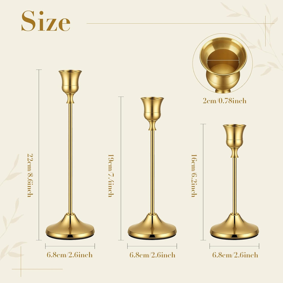48Pack （16 Sets） Brass Gold Metal Taper Candle Holders Candlestick Holders - Candle Holder for Halloween Decorations