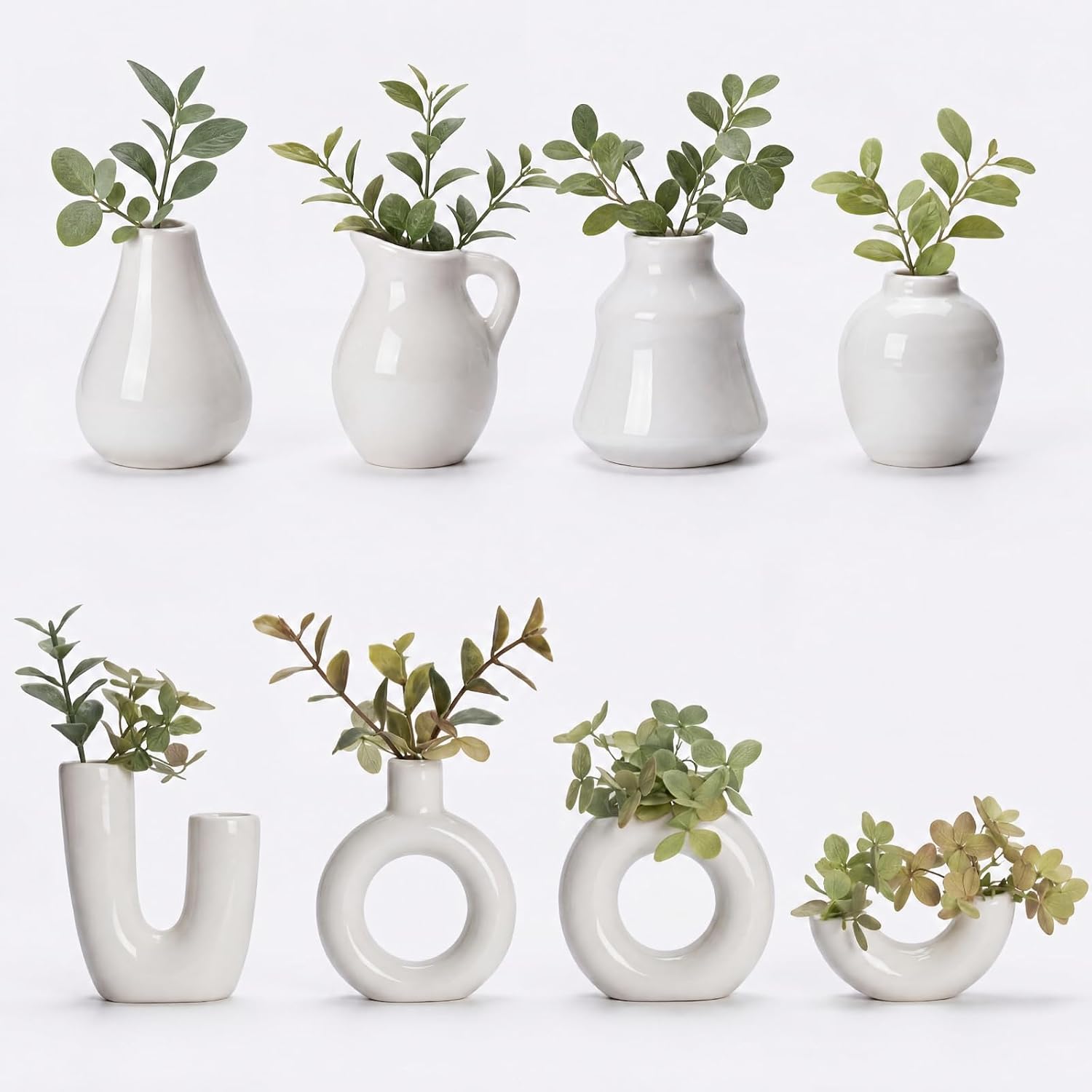 Small Ceramic Vase Fridge Magnets / White / 2.36 Inch / Set of 8