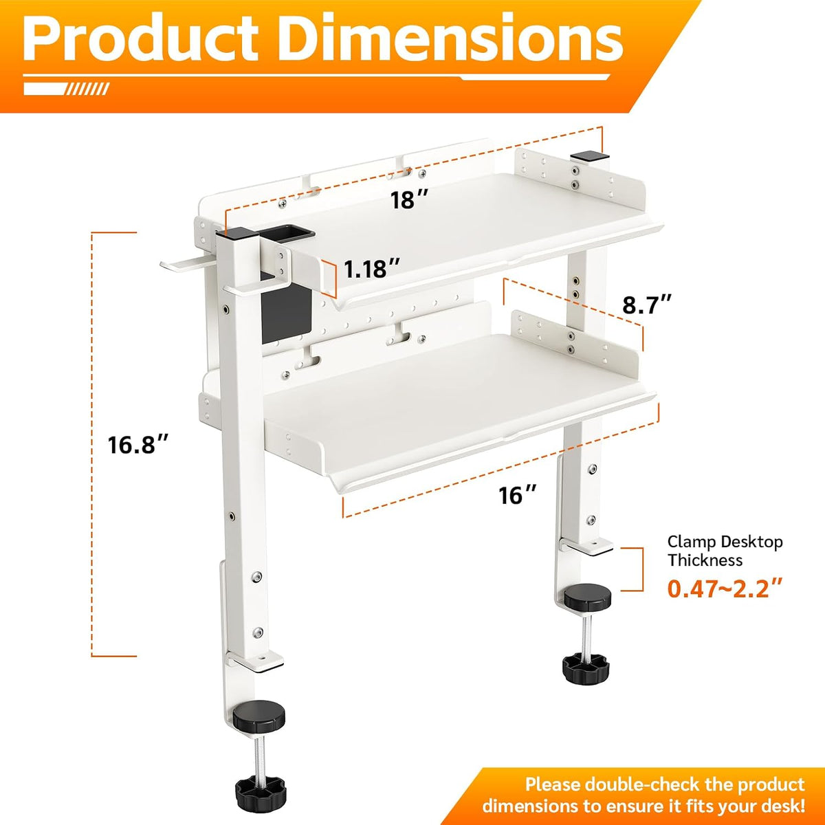 Metal Clamp On Desk Shelf,Storage Shelves with Pegboard and Pencil Holder | 2-Tier Adjustable 16 inch Above or Under