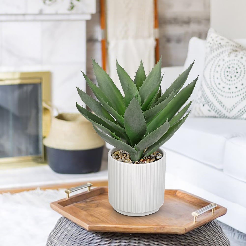 Large Artificial Agave Plants 11.8" Fake Succulents Potted Faux Aloe Vera Plant / Light Green