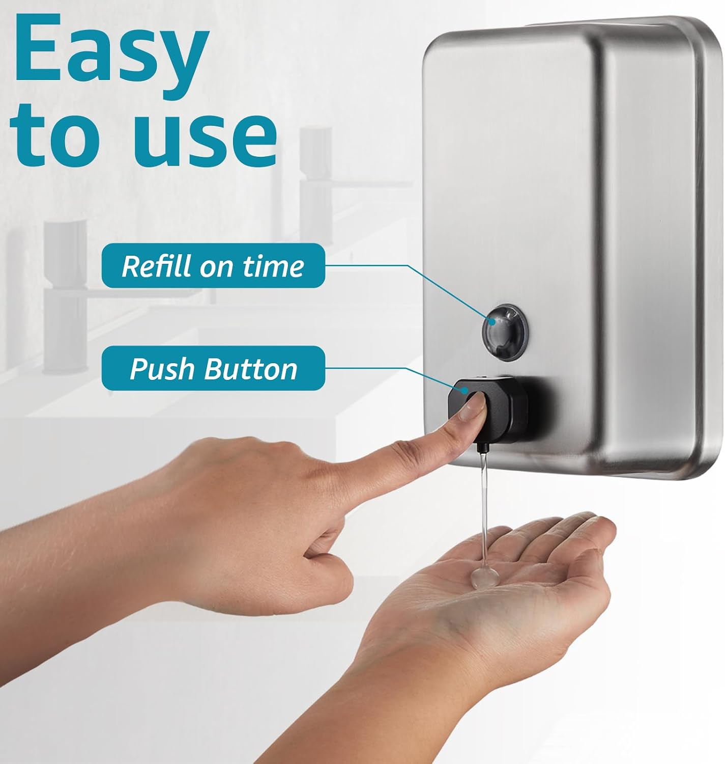 Commercial Wall Mount Soap Dispenser - Stainless Steel Bathroom Hand Soap 38.8oz Liquid - Anti-Leak Pump and Large
