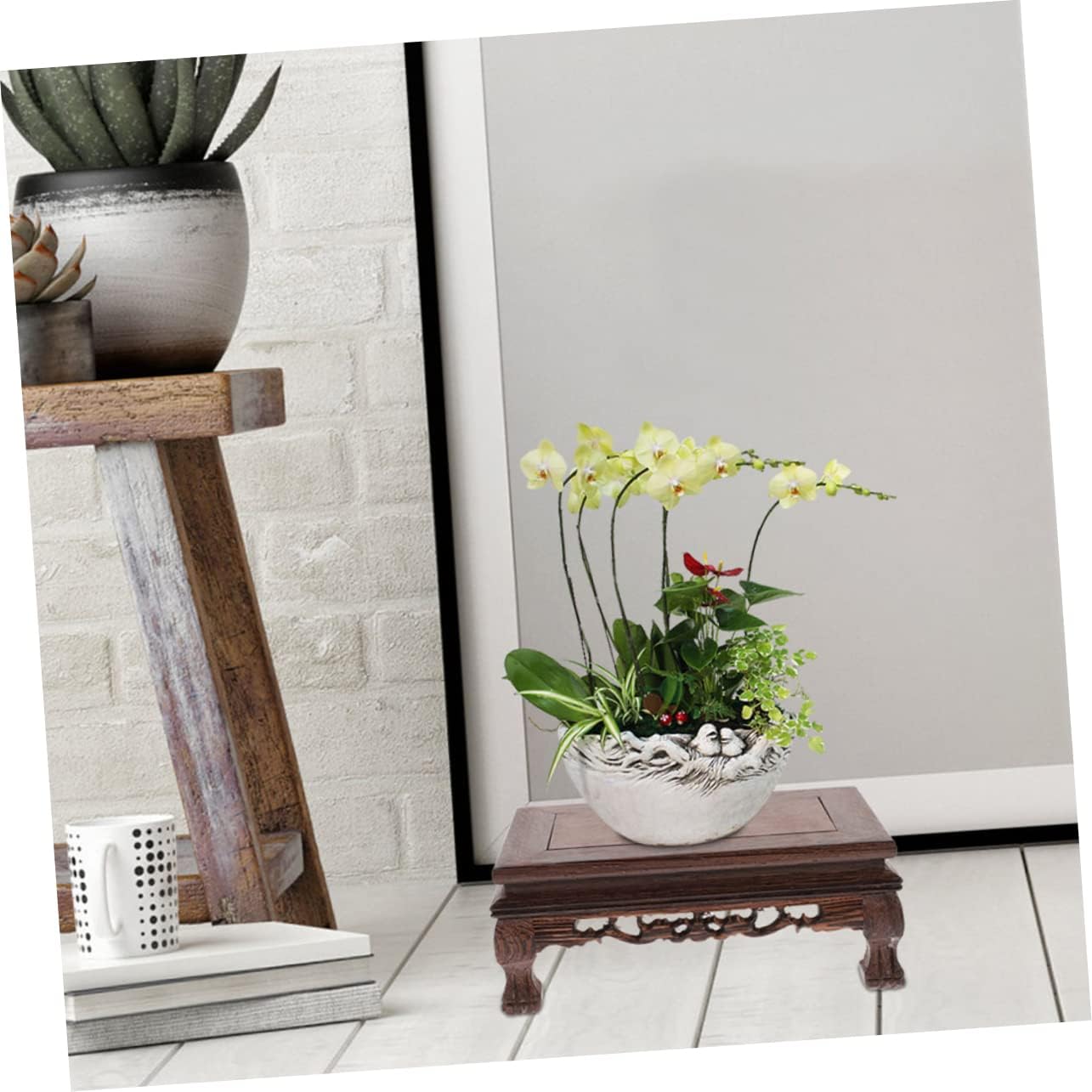 Rectangular Wooden Display Pedestal Multi-Use Plant Stand Flower Pot Base / 9.44 x 6.29 x 3.54