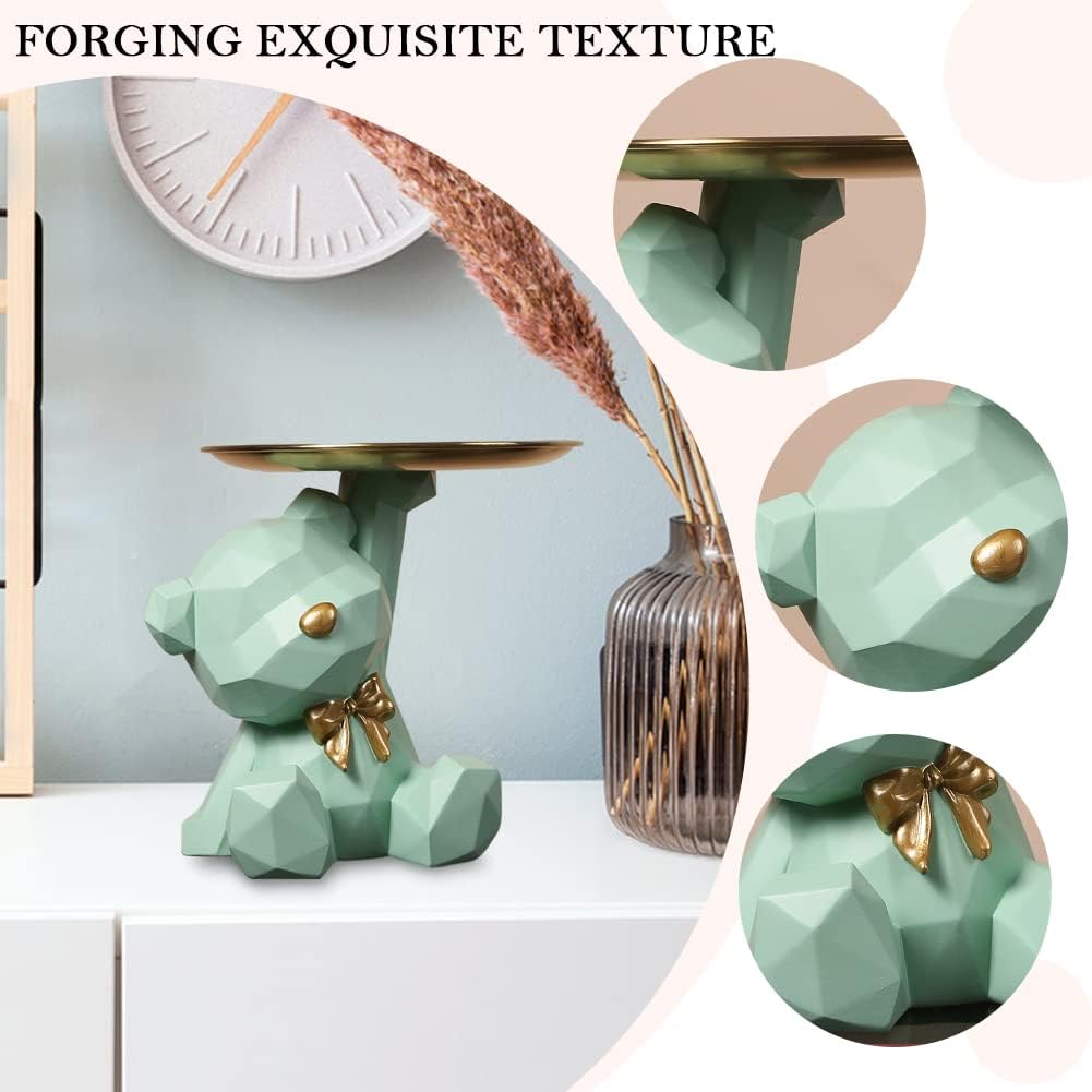 Geometric Bear Storage Tray Resin Nordic Bear Sculptures Keys Holder Lipsticks Jewelry / Green