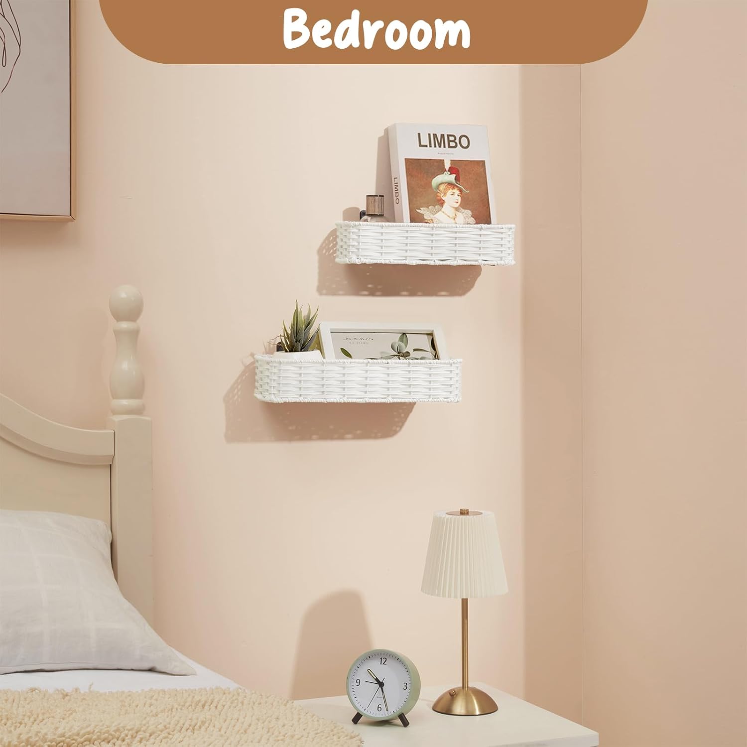 Plastic Wicker Woven Storage Shelves / Off White
