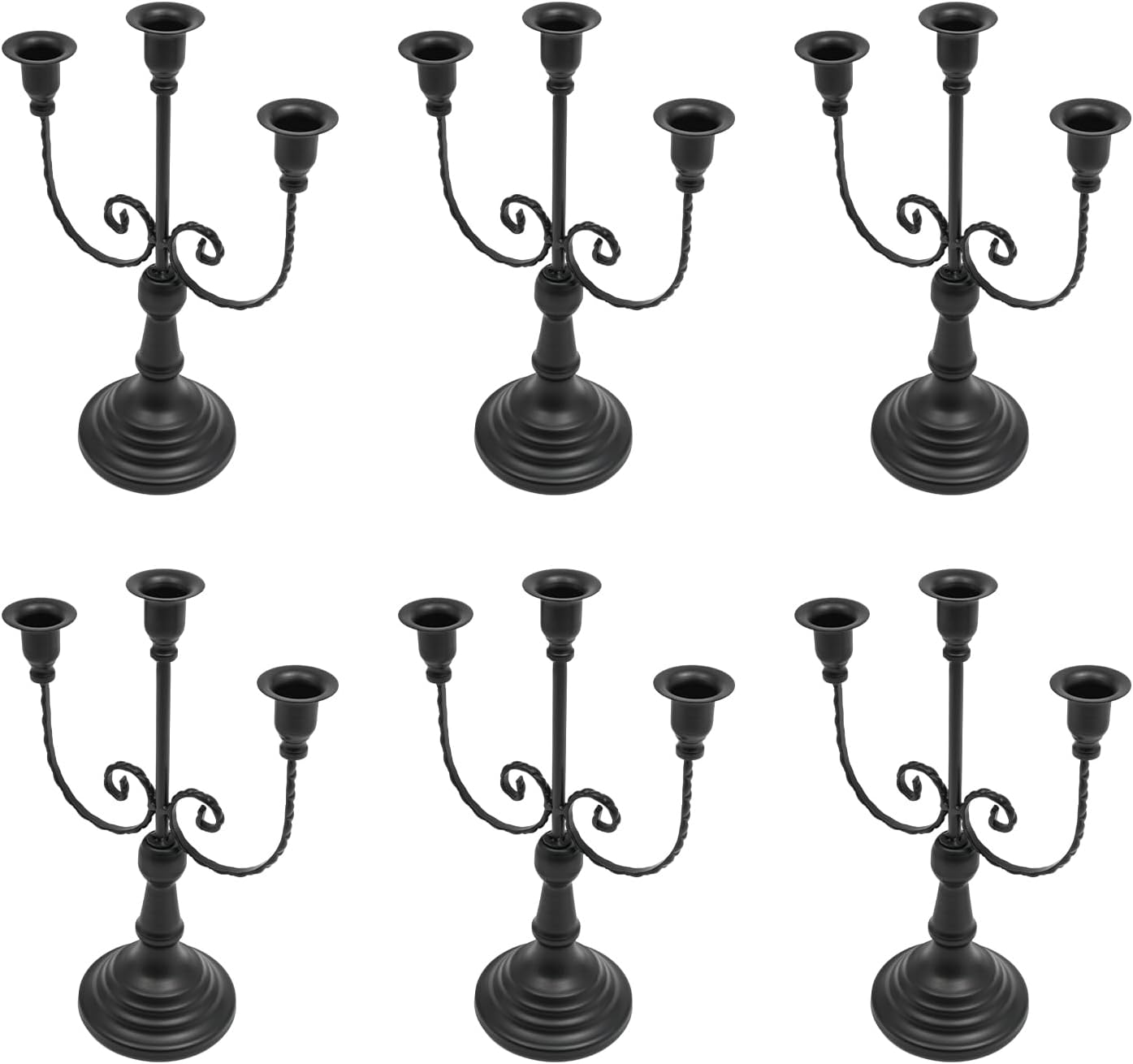 3 Arm Metal Candelabra Candle Holders Set of 6, Elegant Retro Taper Candle Stand for Wedding, Party, Dining Table