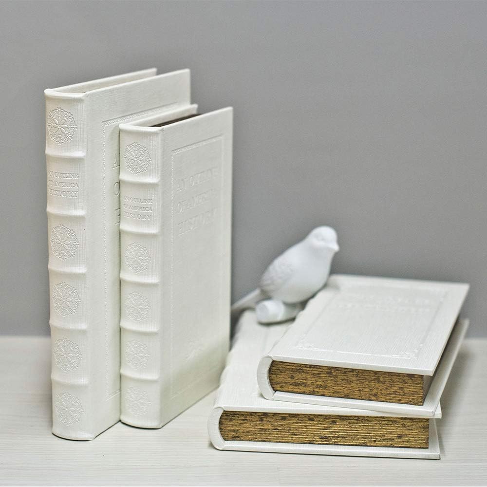 Faux Leather Book Boxes for Decoration Display Coffee Table and Shelf Décor / C105 L+S / White