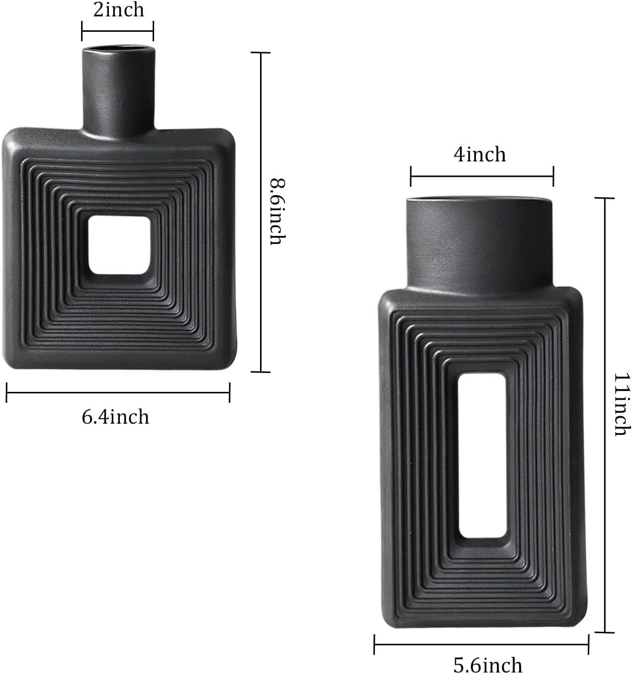 Black Ceramic Vase / Square Black / Set of 2