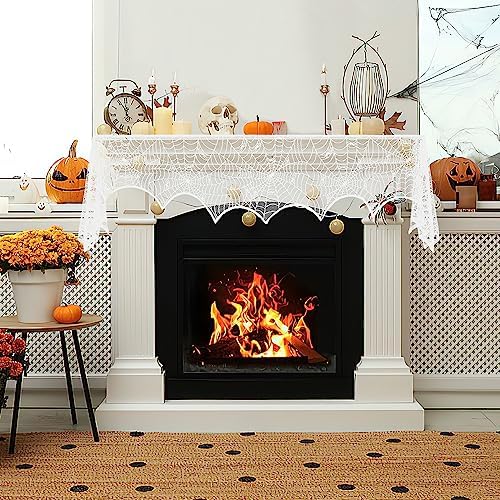 Halloween Decor Indoor White Halloween Fireplace Mantle Decorations Indoor Halloween Decorations White Lace Spiderweb Fireplace Covers Halloween Party Supplies Halloween Party Decorations
