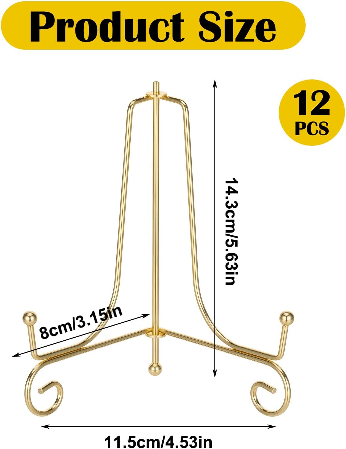 Decorative Metal Plate Holders Foldable Easel Holder Picture / Gold / 6 Inch / Set of 12