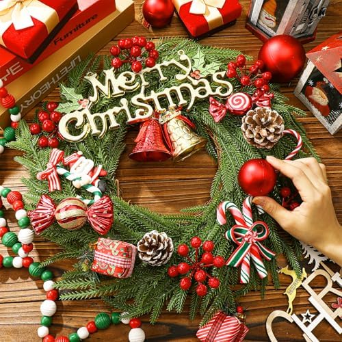 Zeyune 8 Pcs 14" Christmas DIY Green Wreath Artificial Wreath, Norfolk Pine