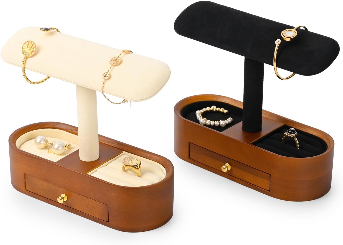 Oirlv Solid Wood Watch Stand with Drawer T-bar Watch Holder Organizer for Men and Women Showcase Bracelet Bangle