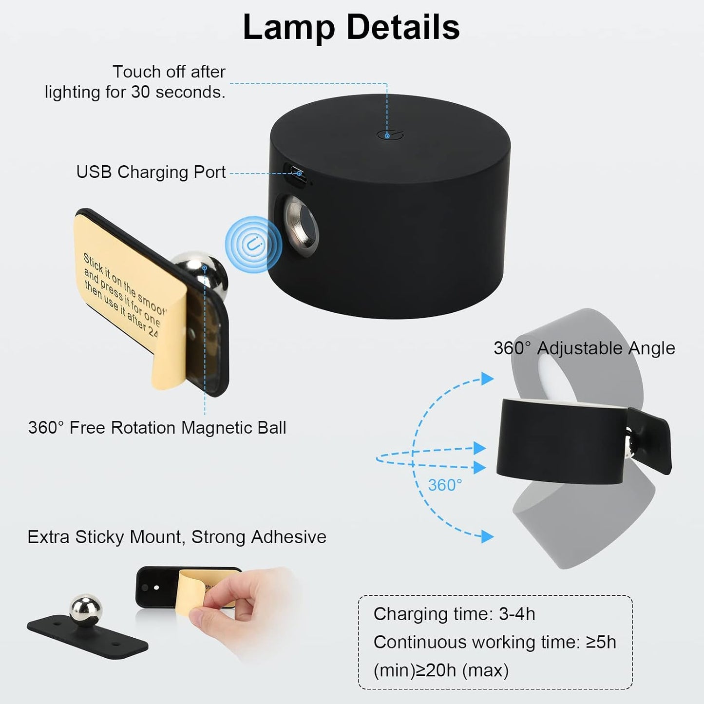 Lightess 2PC LED Wall Sconces, 19 Colors Dimmable Wall Mounted Lamp with 5000mAh Rechargeable Battery, 360°Rotate
