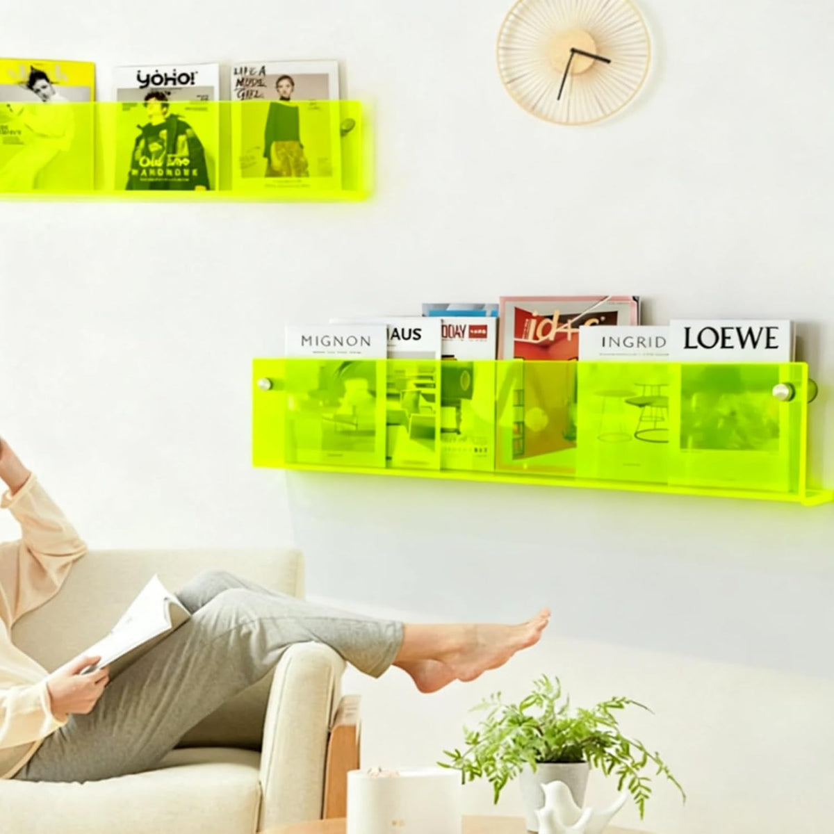 ROYALITA 2-Pack Acrylic Magazine Holder Brochure Holder, Green 36 Inch | Record Magazine Rack, Fashion Floating
