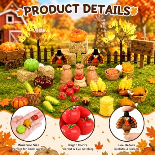 Warmtree Fall Resin Figures, 44 Pcs Thanksgiving Miniatures