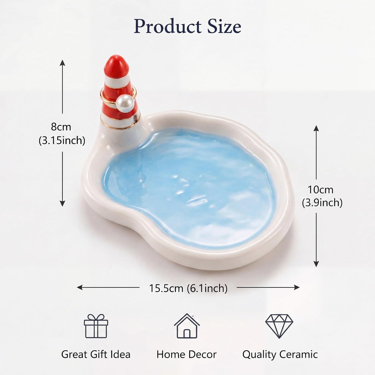 Lighthouse Jewelry Holder Ceramic Ring Dish / Blue / 6 x 4