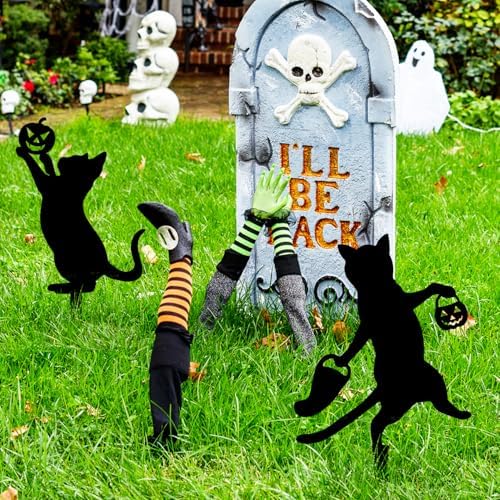 Halloween Garden Yard Decoration 2Pcs Metal Black Cat Halloween Stakes
