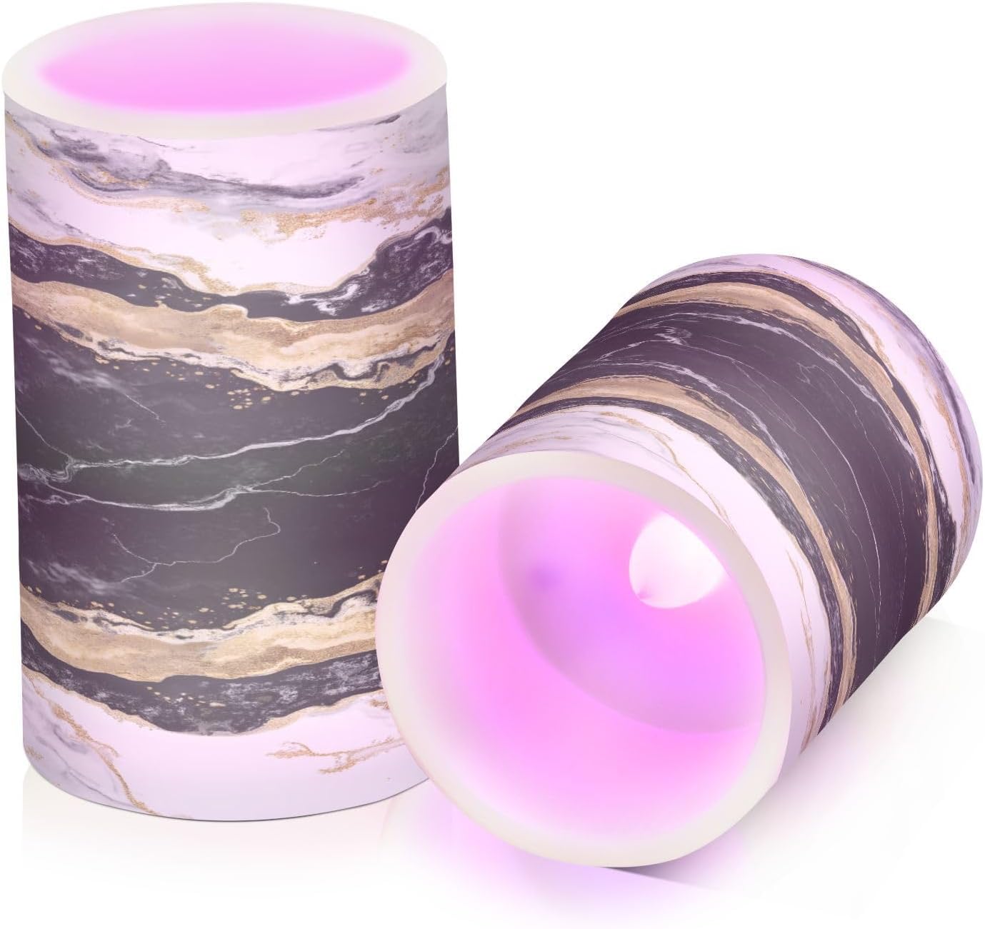Flickering Flameless Candles, Black White Marble Gold Veins LED Candles with Remote Timer, Set of 2 Battery Operated