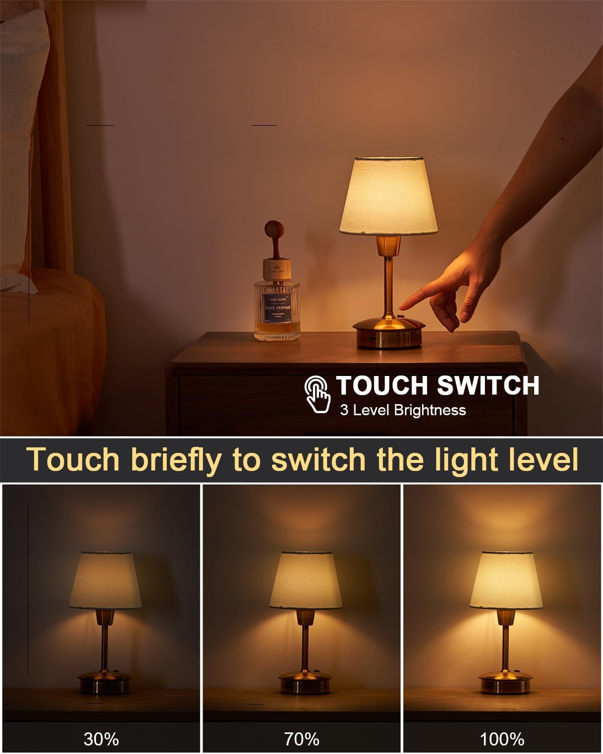 UMEXUS 9.8'' Small Cordless Table Lamp, 5200mAh Battery Operated Touch Lamp | Rechargeable Dimmable Warm Light for