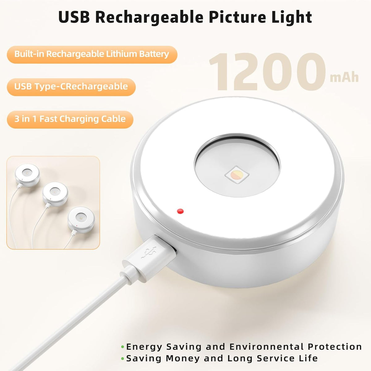 3 Pcs Picture Lights, Rechargeable Battery Operated Dimmable 3-Color Wall Light with Remote & Timer for Paintings