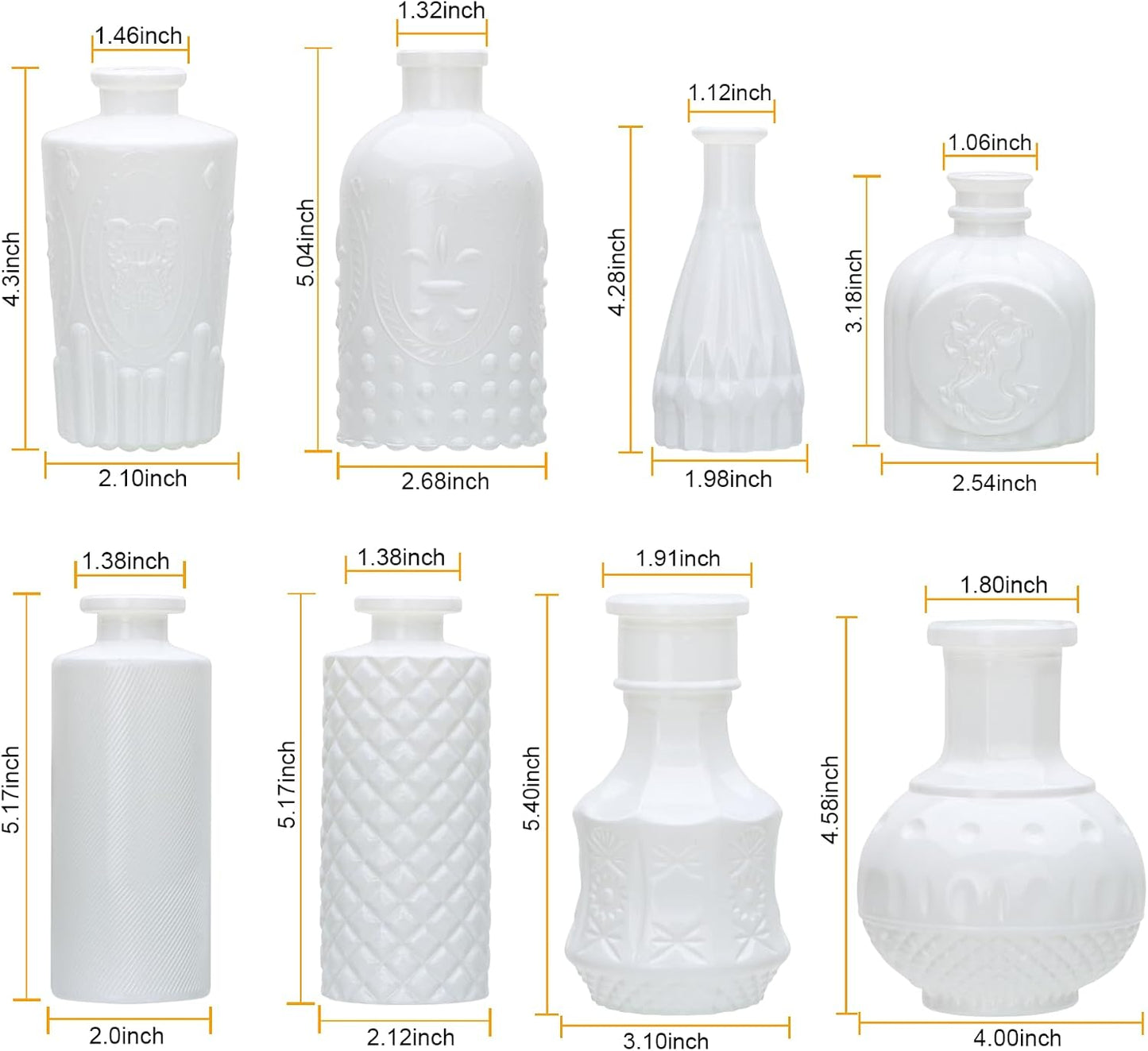 Glass Bud Vase in Bulk / White / Set of 8