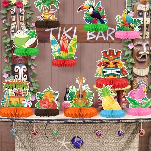 Hawaiian Luau Party Decorations Set: Aloha Theme Table Decoration with Luau Honeycomb Centerpiece for Tiki and Luau Hawaiian Party Supplies