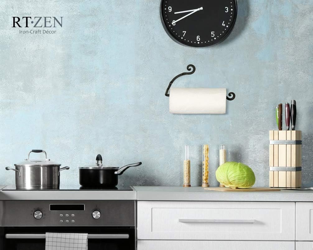 Horizontal Black Paper Towel Holder, Stylish Home Accent Countertop | Handcrafted, Rustic Metal, Decorative Wrought