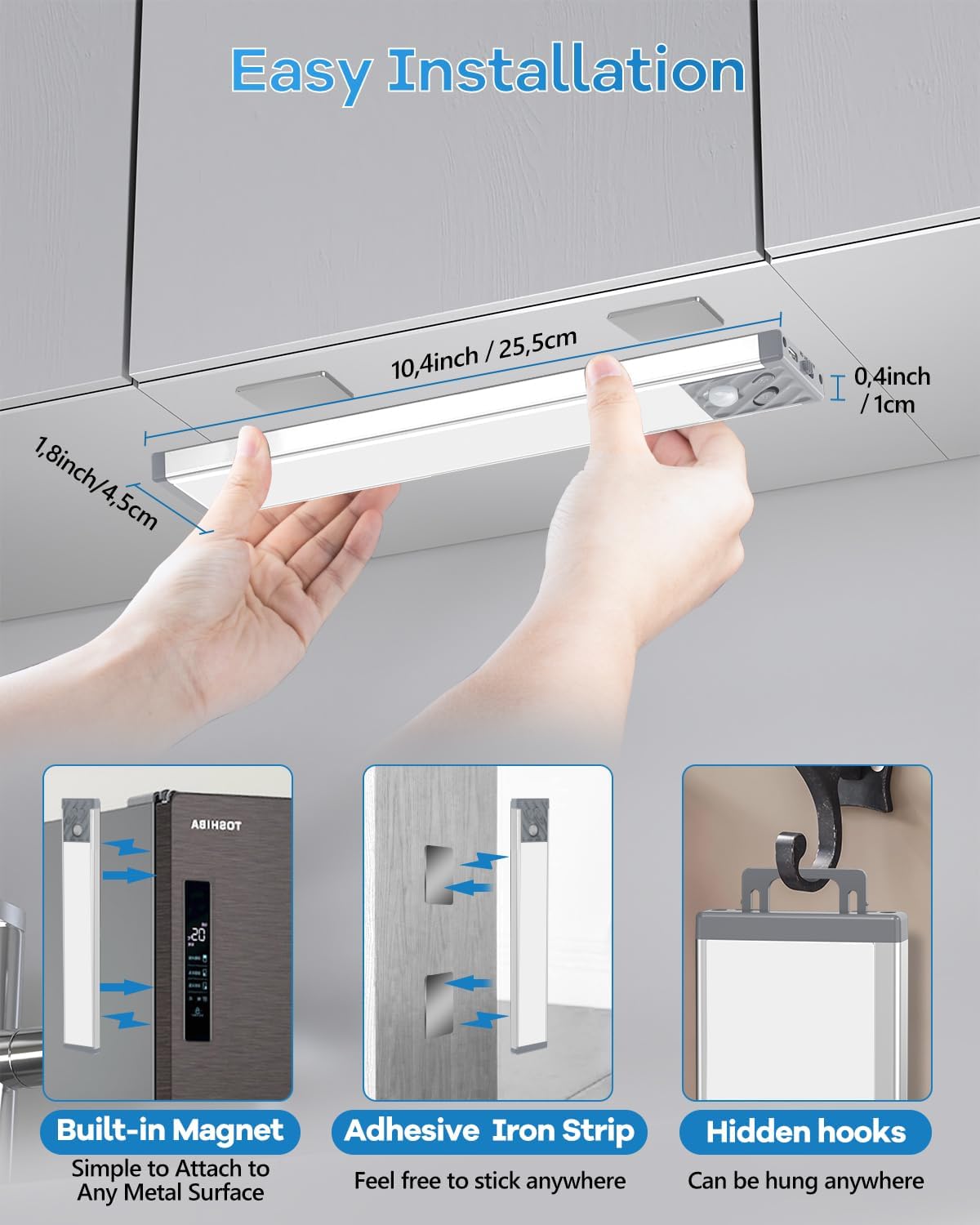 HIBOITEC Under Cabinet Lighting Rechargeable Closet Lights Wireless Motion Sensor Light Indoor, 50 LED Dimmable