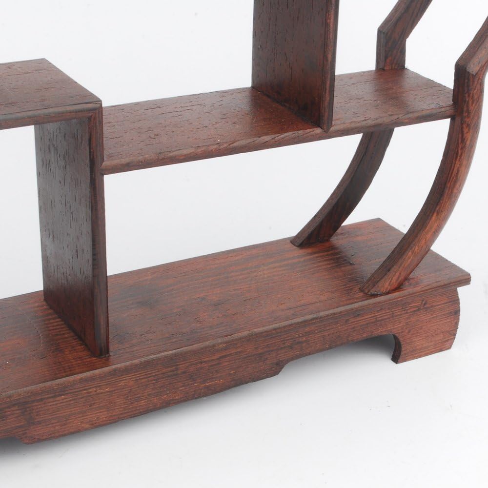 Chinese Wooden Rosewood 11" Curio Cabinets Shelf+ Mini Redware 2.5" Teacup / Plum / Set of 3