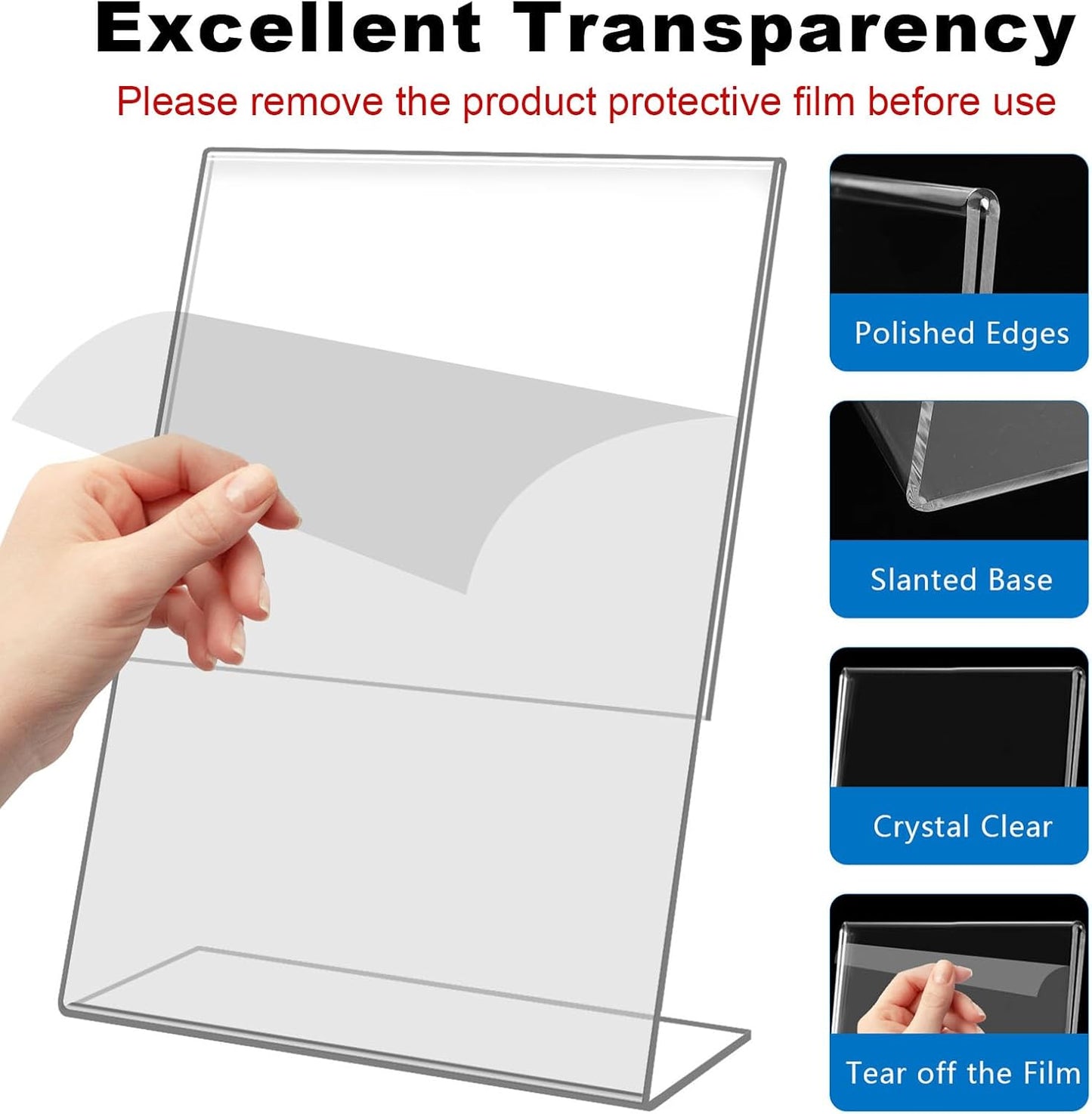 Slant Back Acrylic Sign Holder / Clear / 5 x 7 / Set of 8