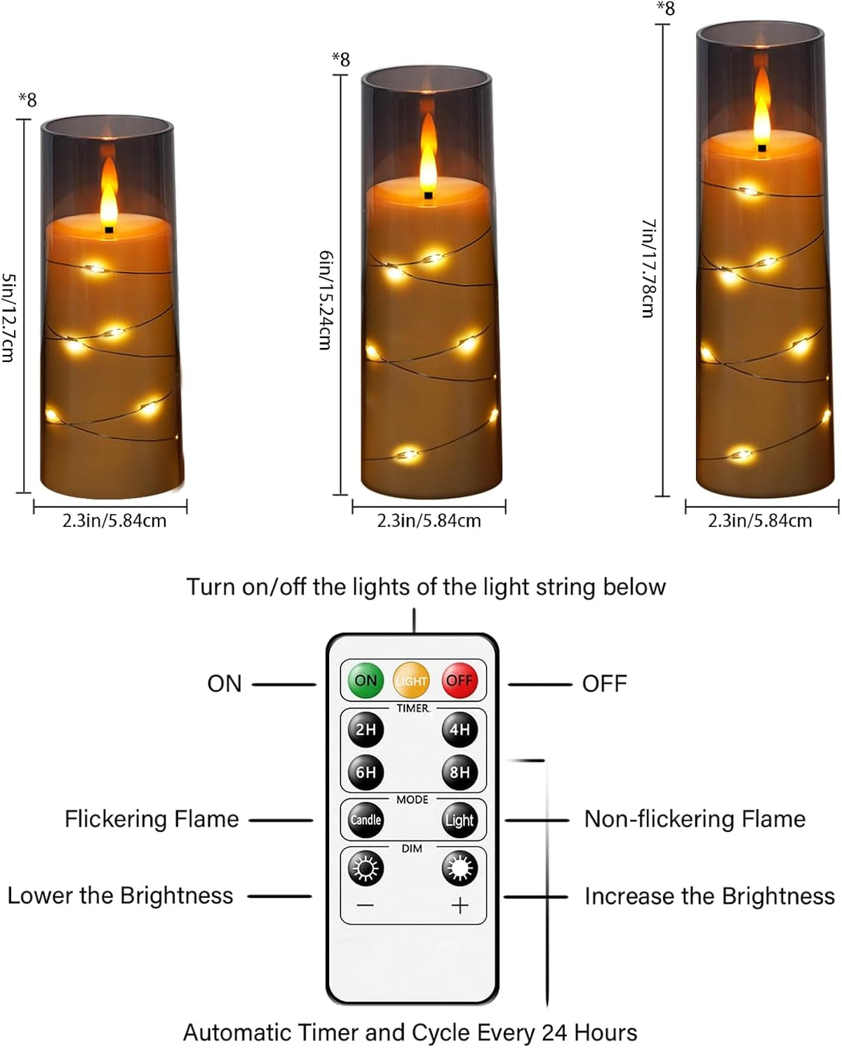 Nimiko Flickering Flameless LED Candles,Battery Operated Candles 24 Pcs with Embedded Star String,Acrylic LED Pillar