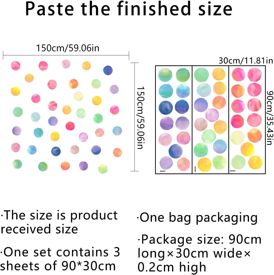 Rainbow Colored Removable Round Stickers / Boho Watercolor Polka Dot Wall Decals